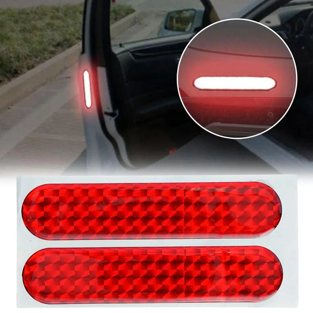 4pcs Car Reflective Sticker Door Decal Warning Tape Strips Red Safety Mark Auto Reflector