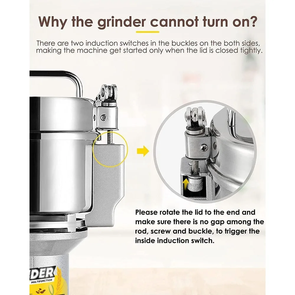 safety upgraded electric grain grinder mill high-speed dry spice herb mill grinding machine with 2400w commercial motor overloa