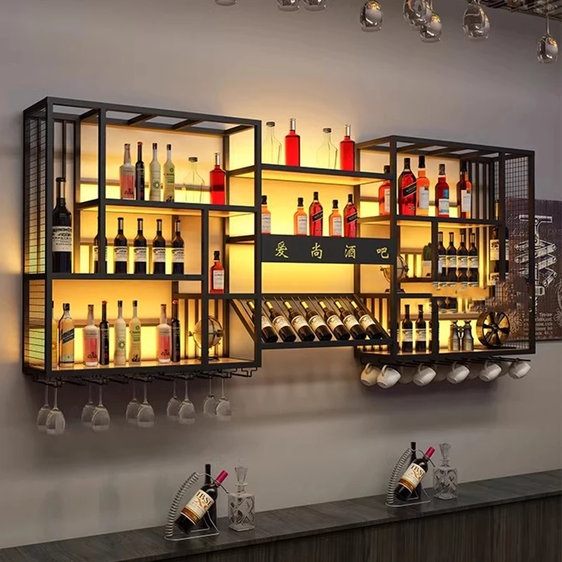 

Cocktail Buffet Bar Cabinet Wall Mounted Hanging Inverted Metal Wine Cabinets Unique Bottle Stojak Na Wino Kitchen Furniture