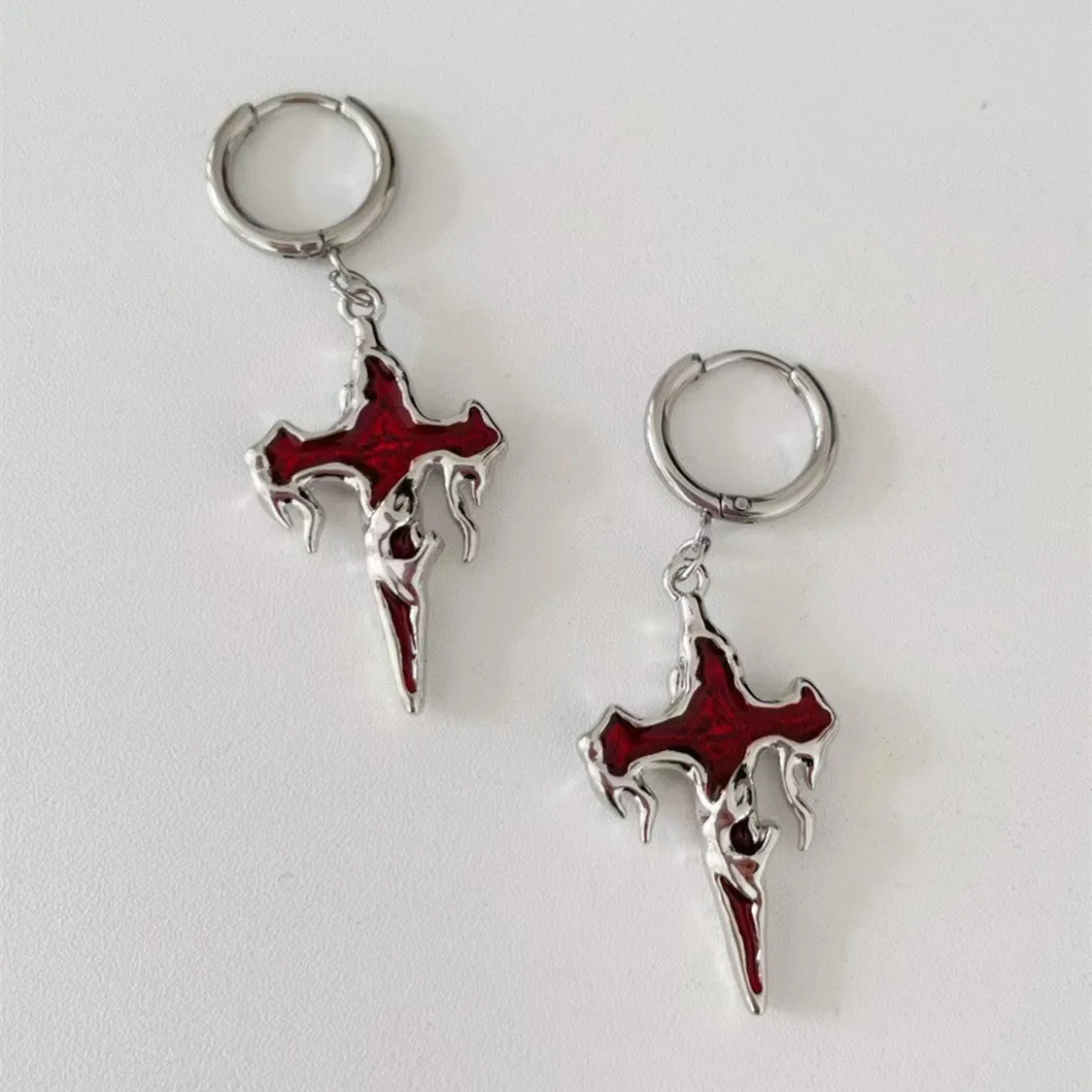 Dripping cross hoop earrings best sale