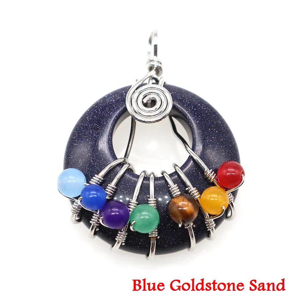 7 Chakren natürliche runde Steine für Anhänger Halsketten Heilkristall Quarz Frauen Männer Donut Reiki Edelstein Halbmond Schmuck Geschenk – Detail 8