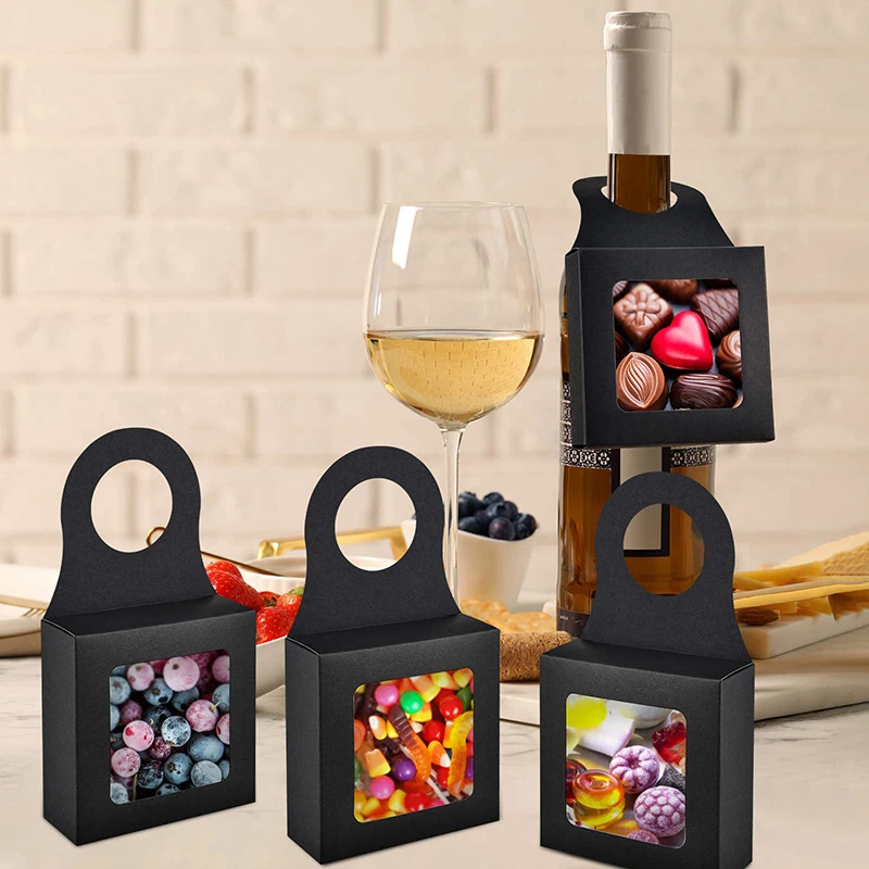 30Pcs Kraft Paper Wine Bottle Gift Boxes with Transparent Window – Hanging Foldable Rec... - SKU PWBB2044 - UGI Packaging
