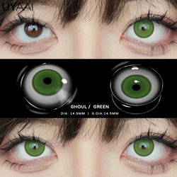 Premium Cosplay Halloween Color Contact Lenses - White, Black, and Red Options (Ghoul Green)