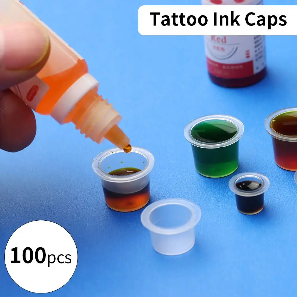 100Pcs Tattoo Ink Caps Disposable Plastic Cups Tattoo Pigment Cups for Pigment Cup Container Holder Stand Makeup Tattoo Supplies