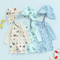 Baby Boy Swimwear Set, Whale Print Long Sleeve Rash Guard Swimsuit Sun Hat Toddler Bathing Suit Outfit 0-3T 1