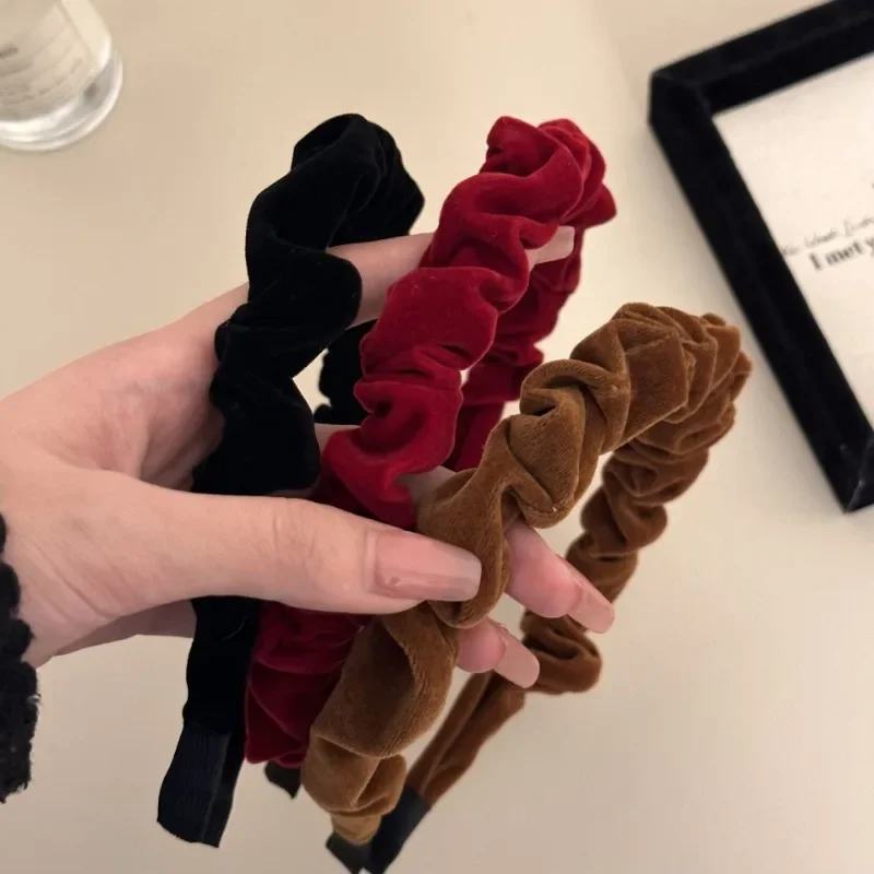 

Korean style retro narrow version of the new autumn and winter fold plush cloth hair hoops head hoops senior