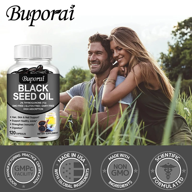 Black Seed Oil Supports Immune Joint Digestive Hair Skin Health Non-GMO Gluten Free black seed oil capsules