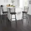 3-Pack Indoor Adjustable 24" or 29" Bronze Ladder Back Swivel Barstool, Espresso Vegan Leather Seat 1