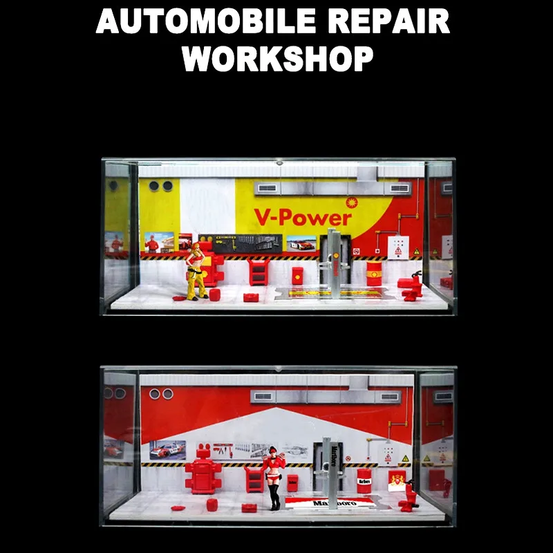 

MoreArt1:64 CAR Auto Repair Workshop Time Micro LED Lighting Car Backdrop Display Scene