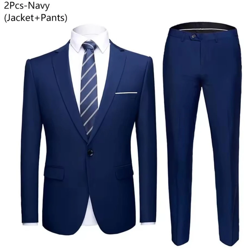 Abiti da uomo 2 pezzi Set giacche pantaloni eleganti blazer da sposa slim fit abito formale moda business classico costume 2025 - immagine 2