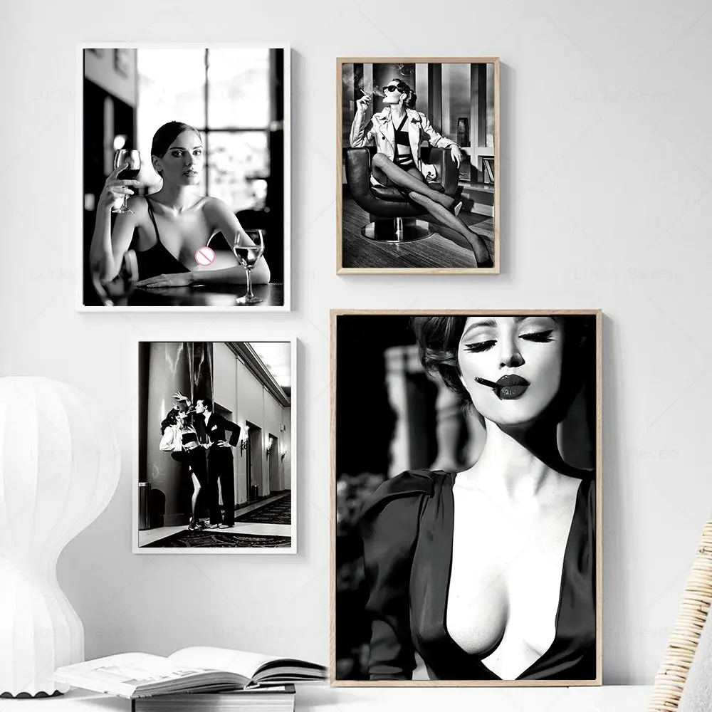Helmut Newton Photography Canvas Painting Print Black White Fashion Sexy Lady Wall Pictures Living Room Wall Decoration Poster