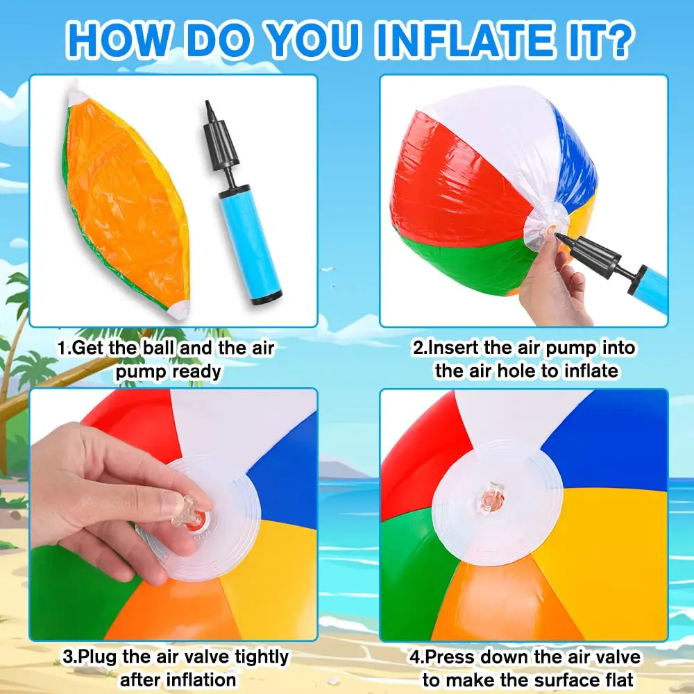 Rainbow Beach Balls With Air Pump Rainbow Inflatable Swimming Pool Water Games Toys for Kids Summer Beach Party Supplies Decor 2