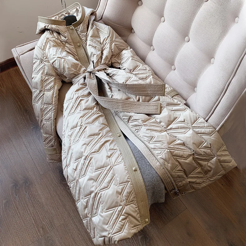 

LDAM 2022 WINTER WOMENS X LONG LEATHER WHITE WHITE GOOSE DOWN COATS
