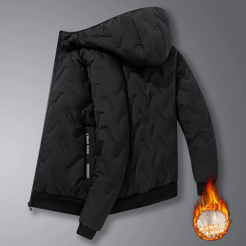 Winter Men's Jacket New Autumn Fleece-lined Thickened Fashion Warm Casual Hooded Coat Solid Color Outdoor Top M-5XL
