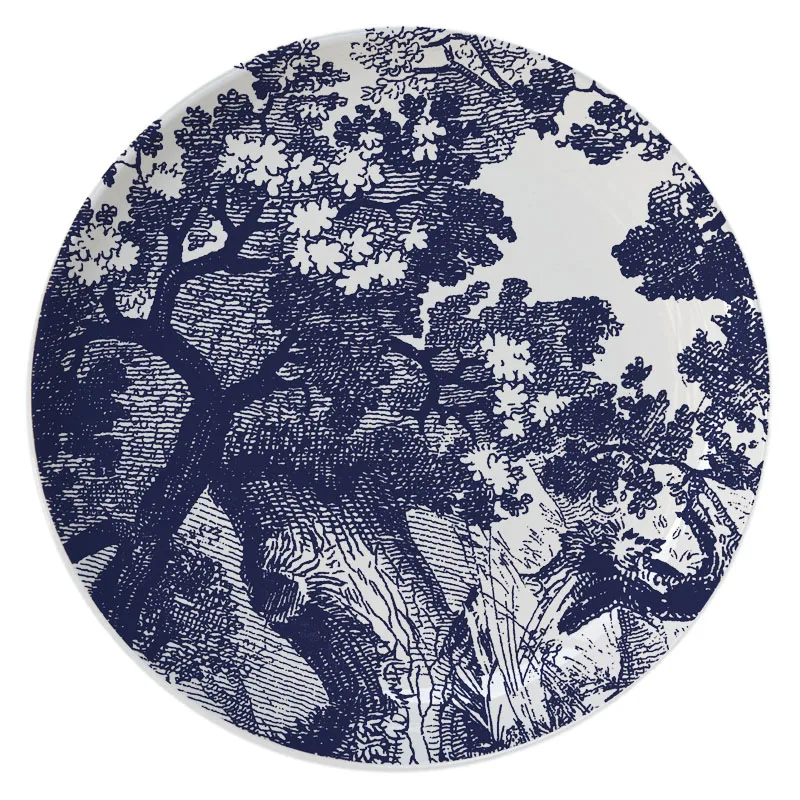 Ceramic Decorative Plate Blue Iru Sketch Tiger Circular Shape Tableware Restaurant Dessert Tray Home Bedroom Art Hanging Plate 3