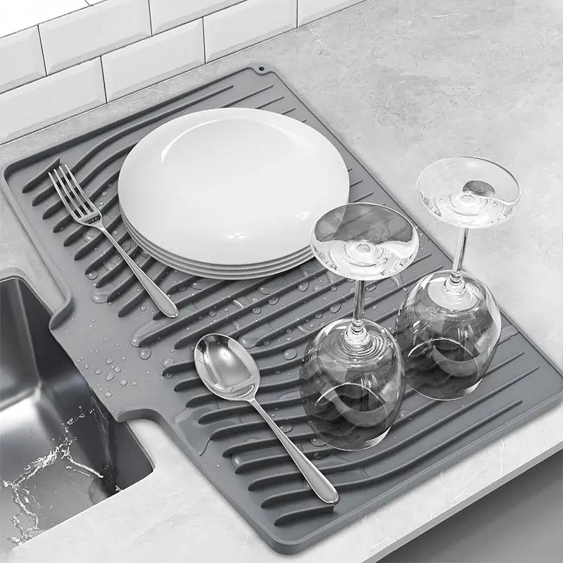 Estera de secado de platos de silicona Extra grande para mostrador de cocina, almohadilla de secado, vajilla de silicona antideslizante, escurridor, estera de filtro de secado de ollas