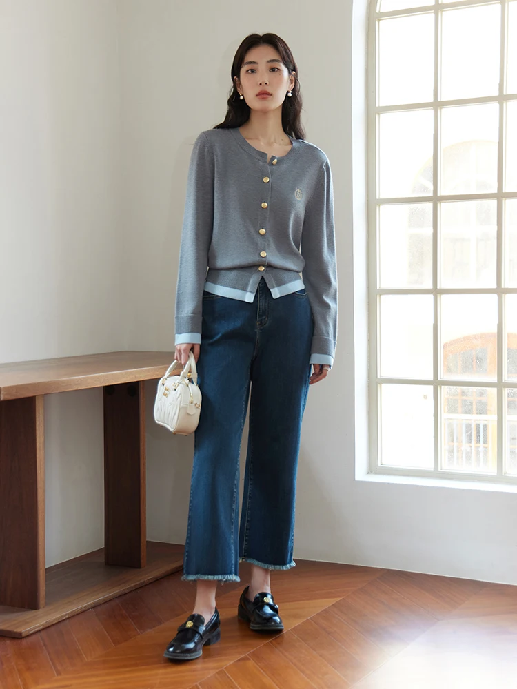 DUSHU Comfortable High Waisted Straight Leg Pants Spring 2024 New Denim Pants Black Blue Women Casual Jeans 24DS81298
