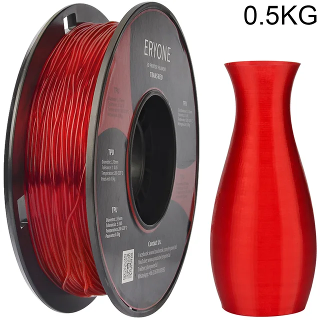 ERYONE Clearance Promotion TPU PLA PLA+ Silk Rainbow Ultra Silk 3D Printing Filament 1KG/0.5KG For FDM 3D Printer Fast Shipping TPU Clear Red