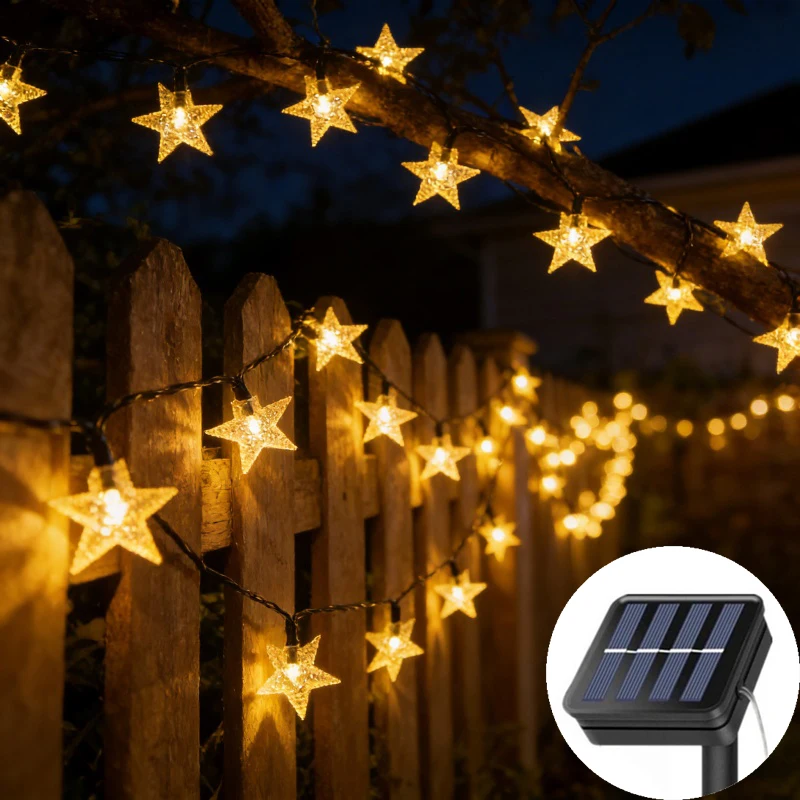 Outdoor Solar Star String Lights - Weatherproof Fairy Lights