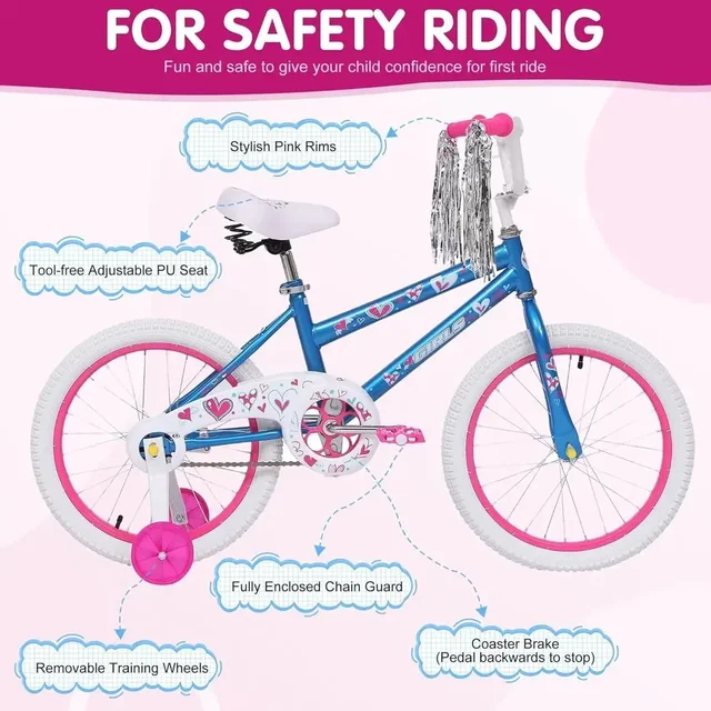 Adjustable Seat & Handlebar Kids Bike, Suitable for Ages 4-12, 18/20 Inch