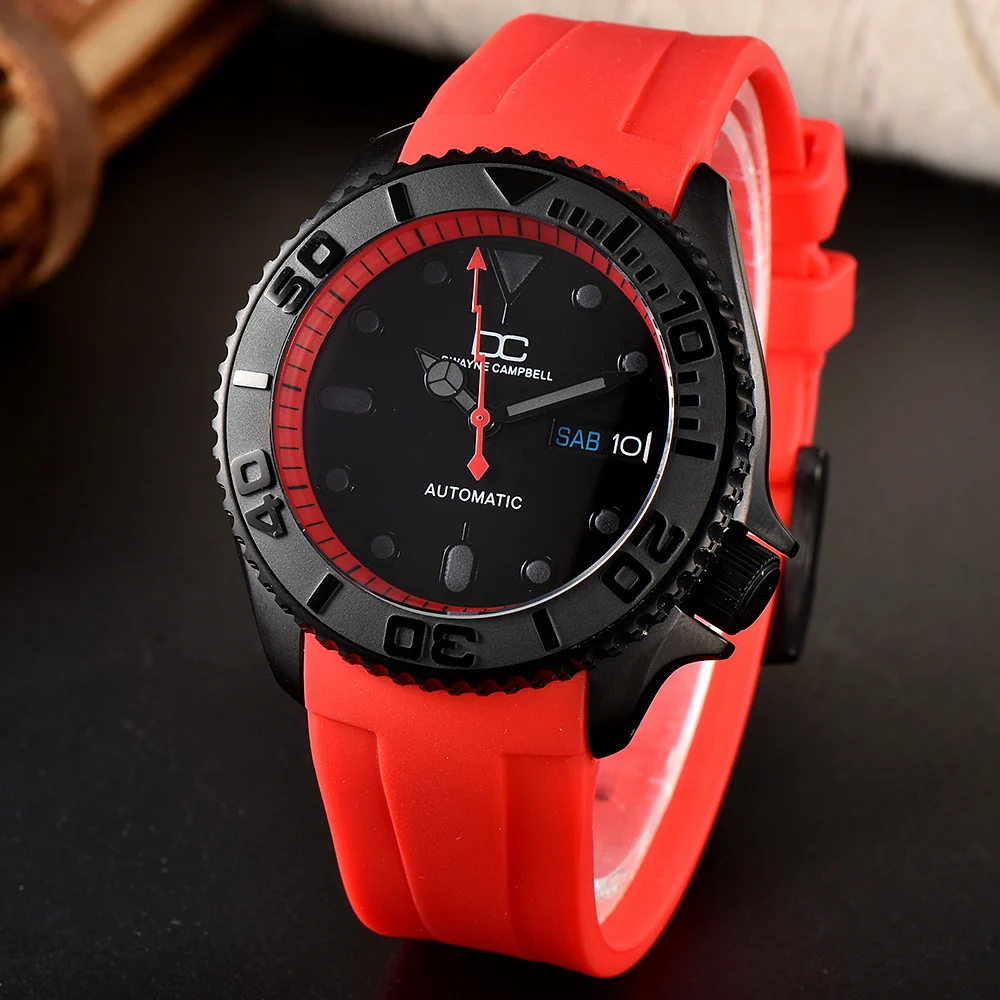 42mm Dual Calendar SKX007 Sapphire Case Mechanical Can Custom logo Red Automatic Men\'s luxury watches NH36 Movement Waterproof