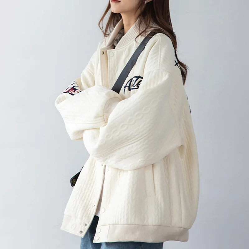 

M-2XL Womens Jackets Spring Autumn Female Coats Stand Collar Single Breasted Print Loose Fashion Outerwear Ladies Clothes Hw54