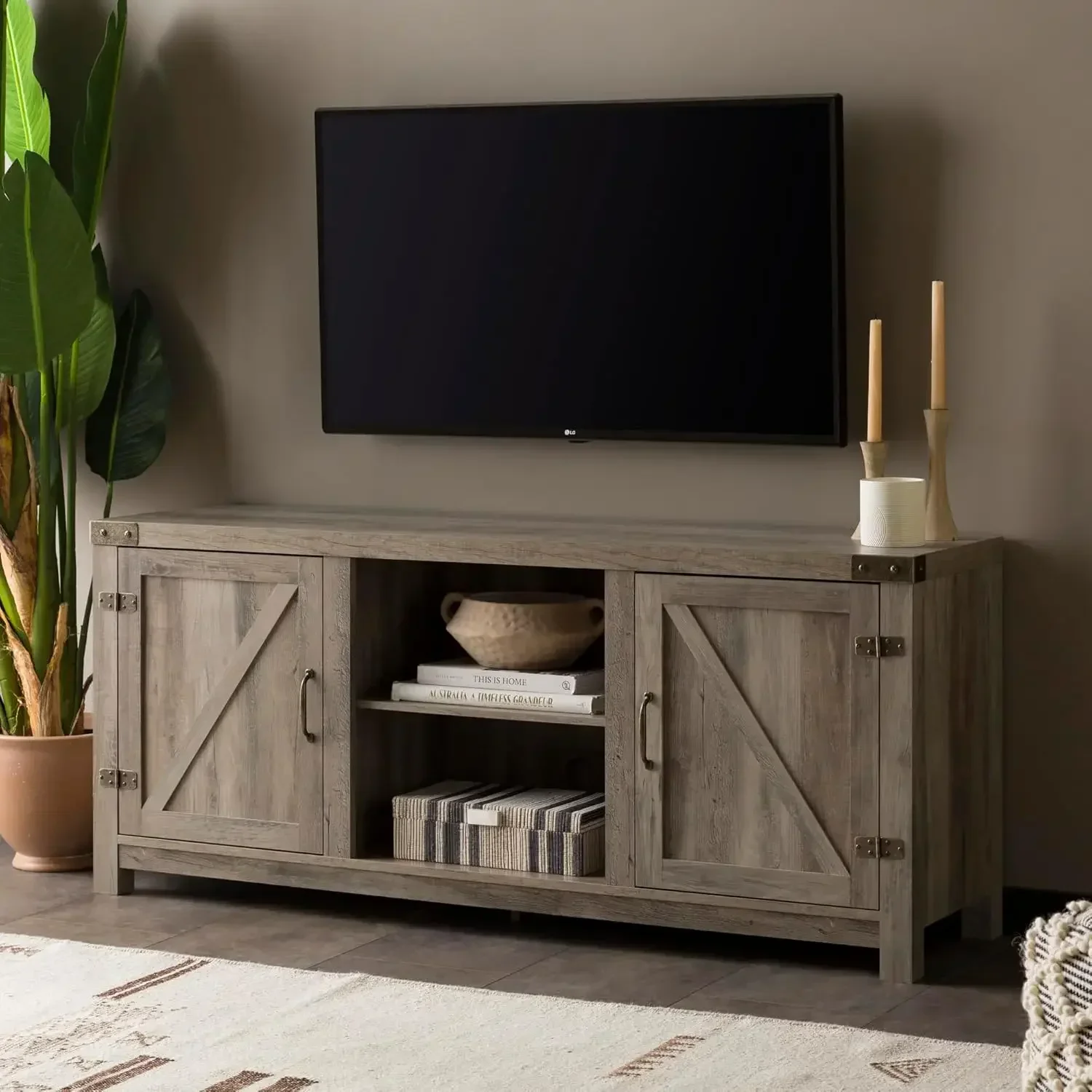 --NewGeorgetown Modern Farmhouse Double Barn Door TV Stand for TVs up to 65 Inches, 58 Inch