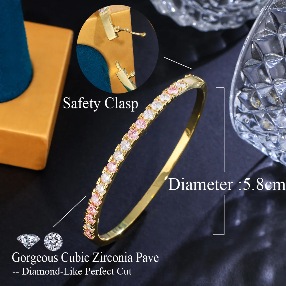 CWWZircons Classic Bling Round Cubic Zirconia Pave Gold Plated Green Tennis Bangle for Women Trendy Jewelry Accessories BG061 2
