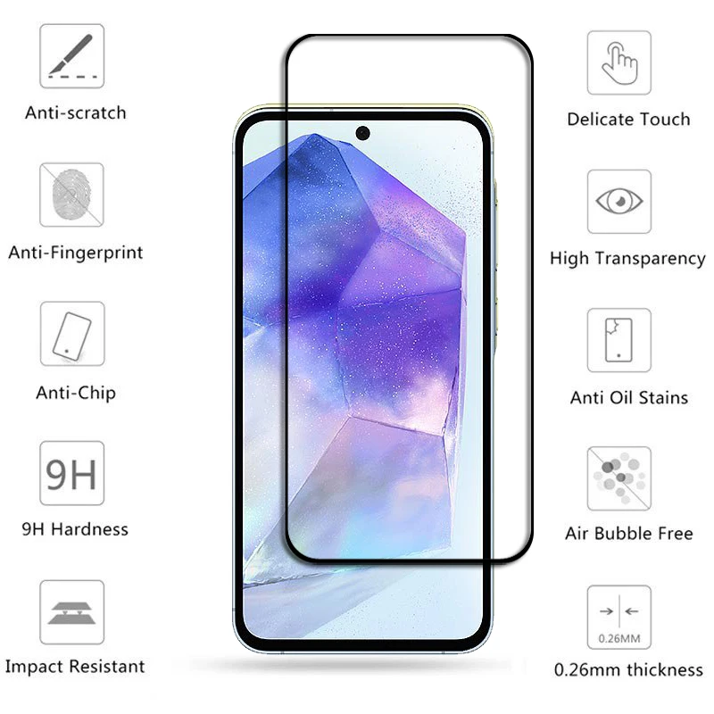 Full Cover Glass for Samsung Galaxy A55 Tempered Glass Samsung Galaxy A55 Screen Protector HD Phone Lens Film Samsung Galaxy A55
