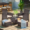 Balcony Furniture 5 Piece Patio Conversation Set, PE Wicker Rattan Outdoor Lounge Chairs with Soft Cushions 2 Ottoman&G 2