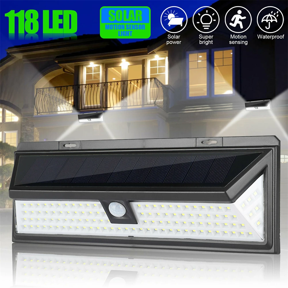 

118 LED Solar Lights for Garden Decoration PIR Motion Sensor Wall Lamp Waterproof Solar Powered Emergency Security Light