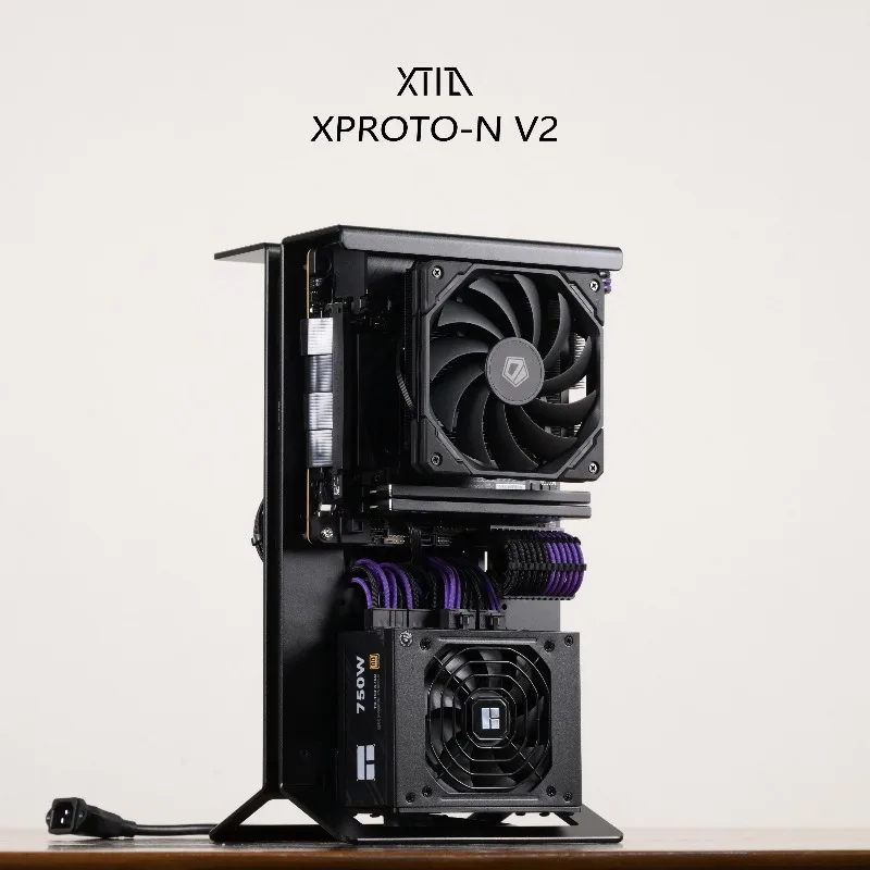 풀 GPU 오픈 프레임 섀시, 4mm CNC 알루미늄, ATX/SFX PSU, 히든 핸들 및 버터플라이 디자인, XTIA XPROTO-N V2