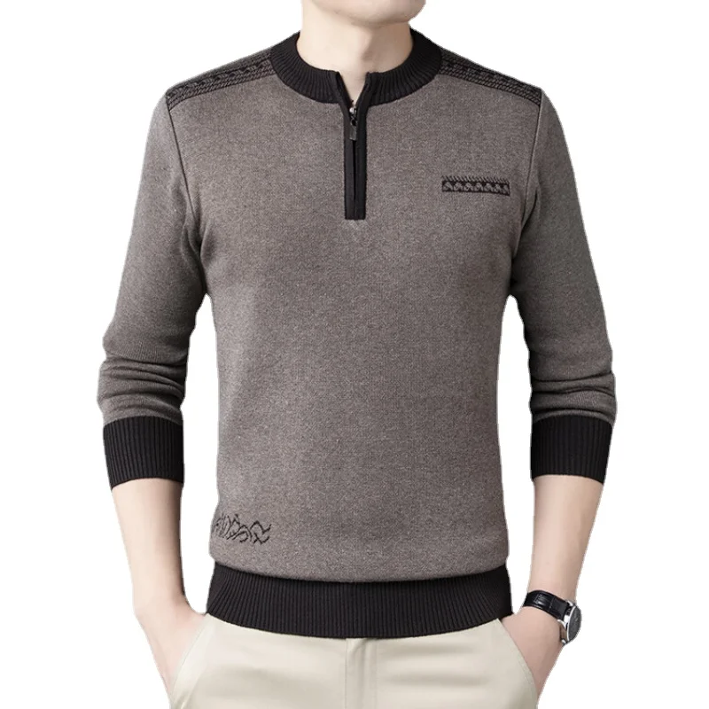 

Men's Casual Sweater Quarter Zipper Round Neck Neck Knitted Sweater Warm and Fashionable Tops