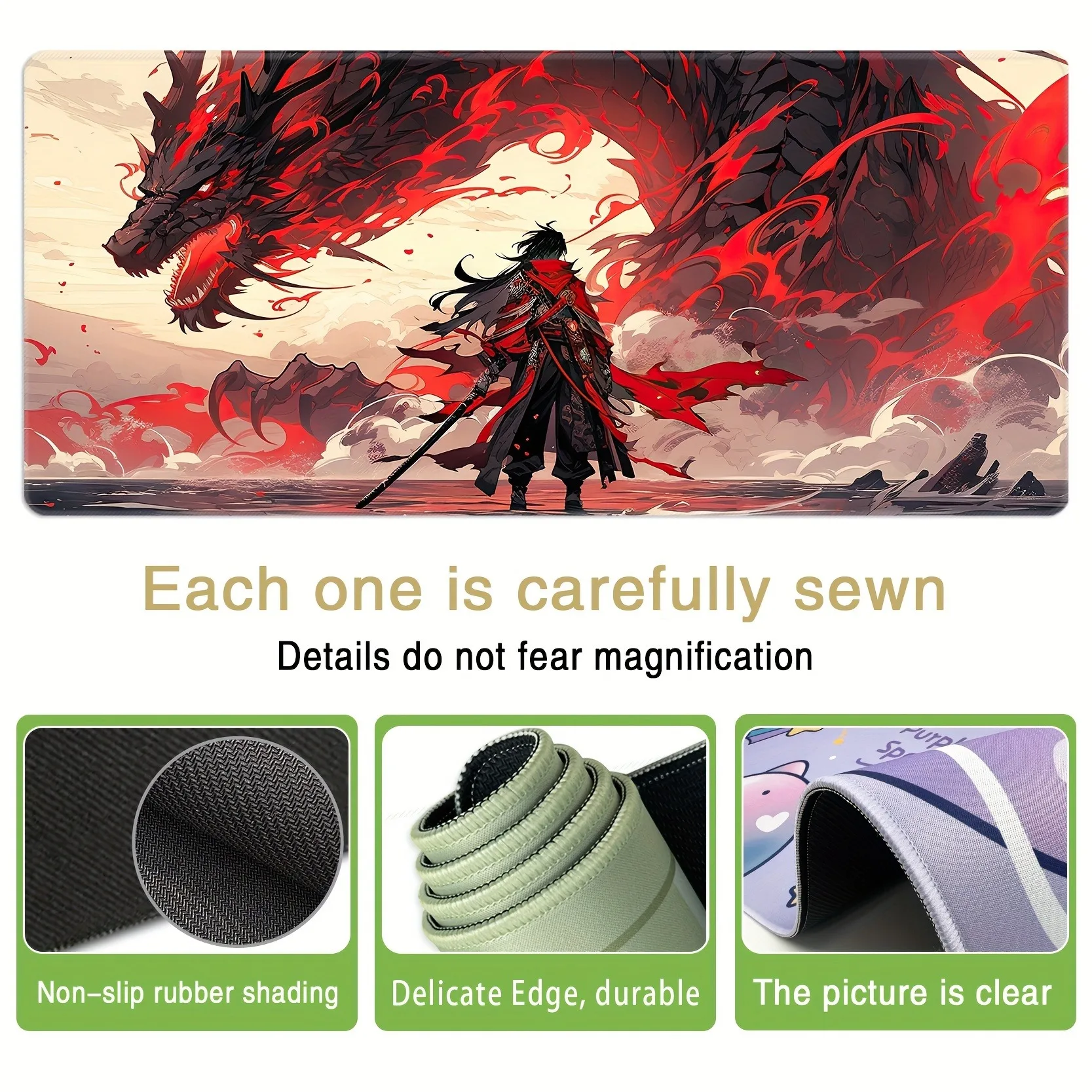 드래곤 워리어 초대형 게임 테이블 매트, 미끄럼 방지 고무 바닥, 게임, 사무실 및 학습용으로 적합.