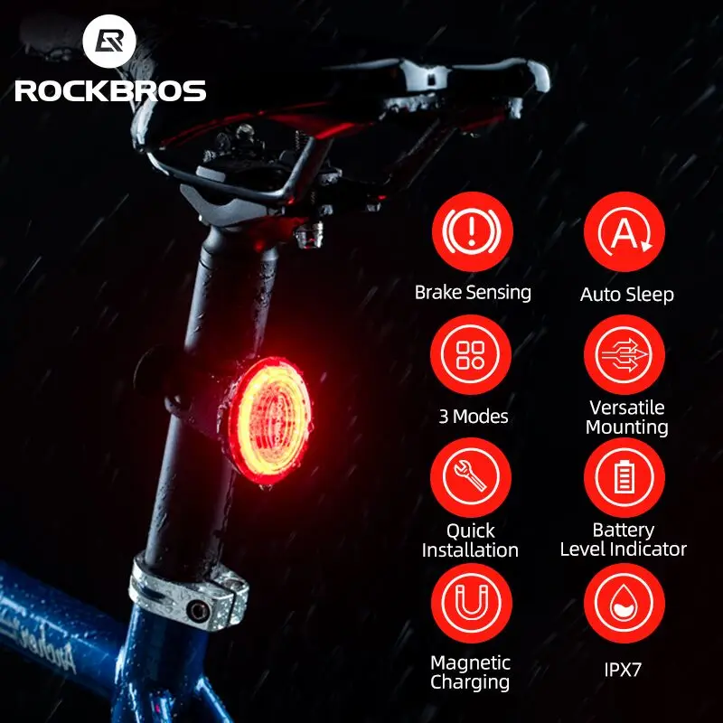 

Велосипедный смарт-тормоз ROCKBROS, фонарь с магнитным датчиком, водонепроницаемый, длинный аккумулятор lPx7, универсальный монтажный, Аксессуары для велосипеда