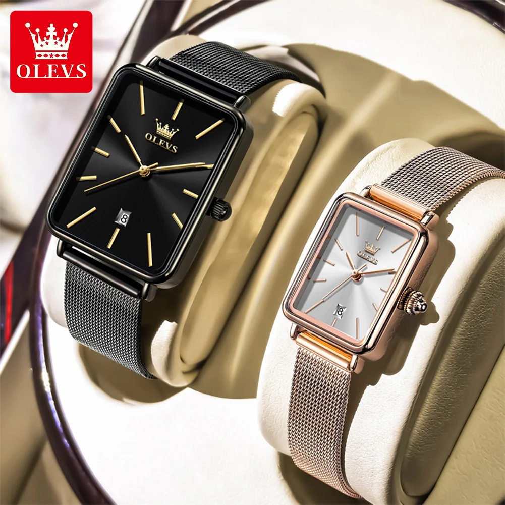 OLEVS 3692 Quartz Watch For Men Women High Hardness Mirror Thin Case Couple Watches Calendar 30M Waterproof Fashion Wristwatch
