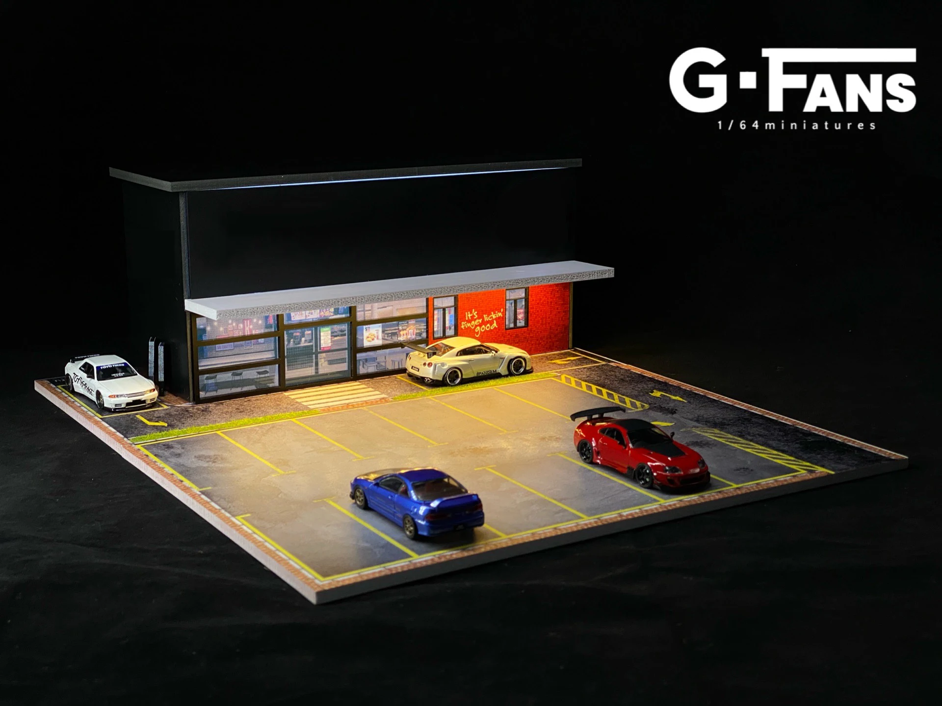 G-fans 1:64 Diorama With Led Light With Parking Lots Car Garage