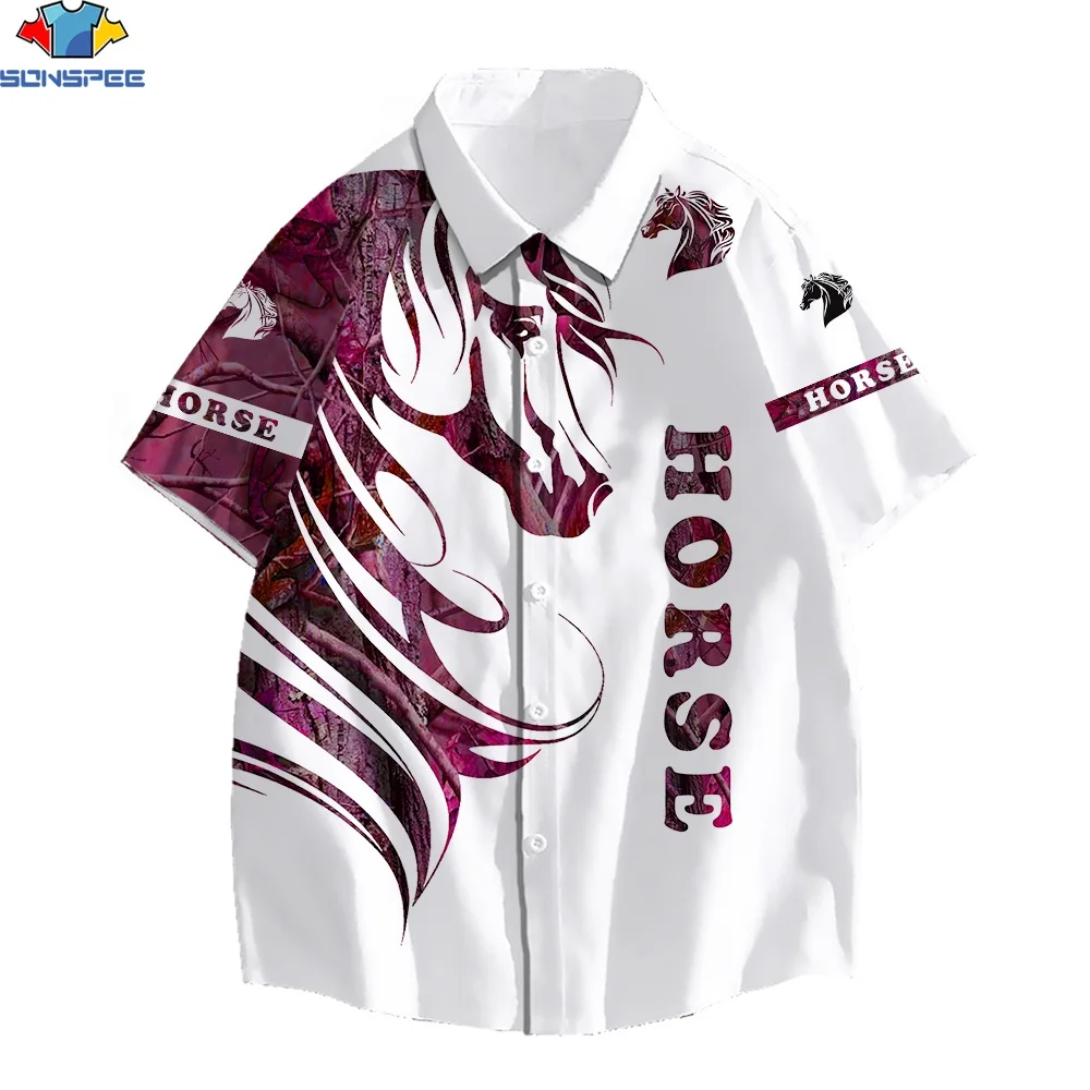 SONSPEE 3D Print Sunmmer Men Women Hot Sale Hawaiian Shirt Short Sleeve Beach Horse Pattern Popular Leisure Street Lapel Shirts