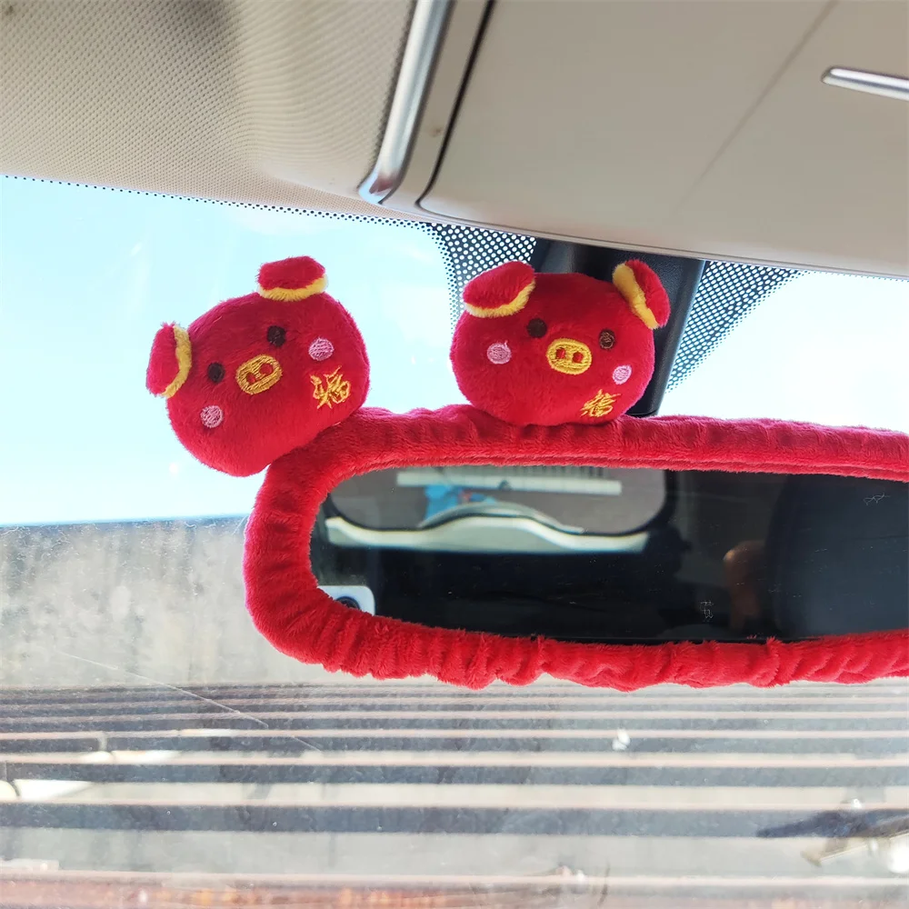 Cartoon Fruit Strawberry Car Interior Rearview Mirror Cover Plush Auto Rear View Mirror Cover Decoration for Women