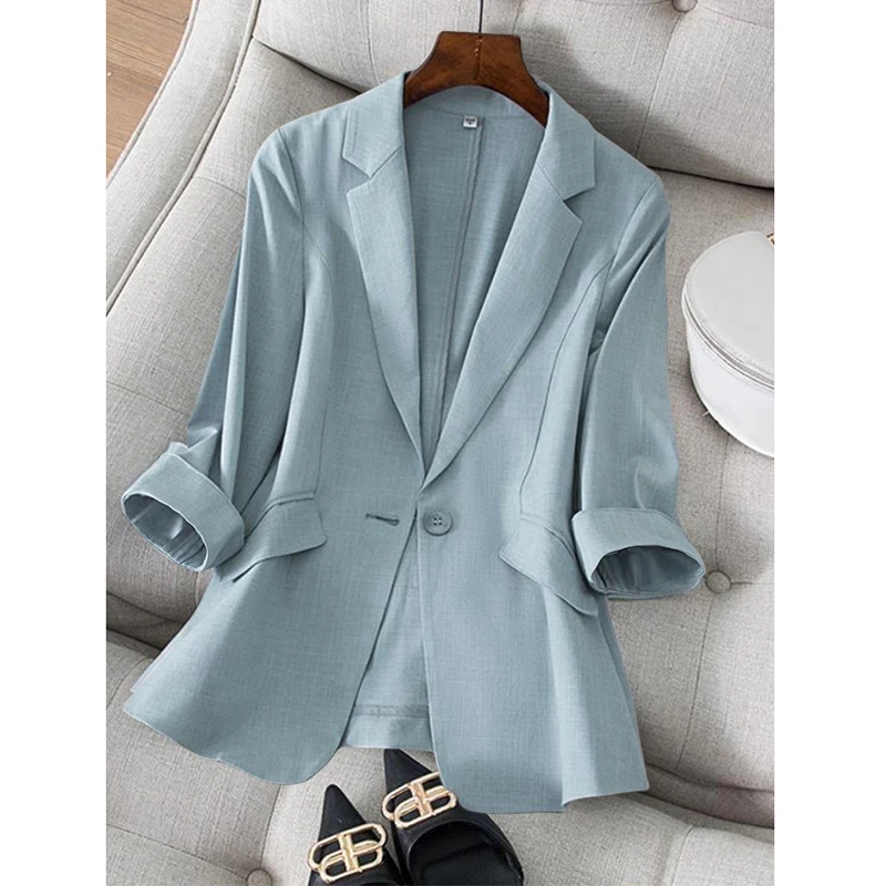 Women's Autumn Clothes Suit Women's Jacket 2024 Seven-Minute Sleeve New Clothing Blazer Solid Office Lady OL Elegant Casual Coat