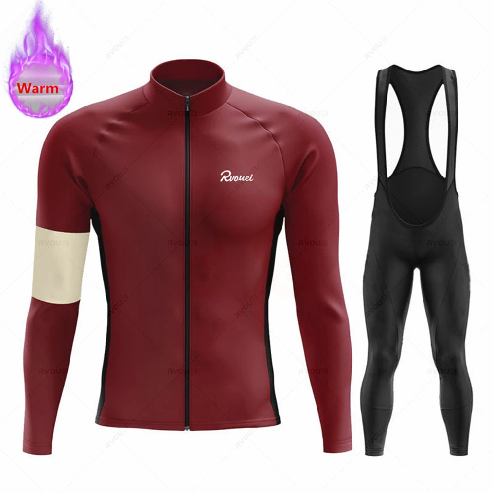 RVOUEI Thermal Fleece Cycling Clothing Set New Winter, Men's Bicycling Apparel, MTB Bike Bib Pants, Ropa Maillot Ciclismo