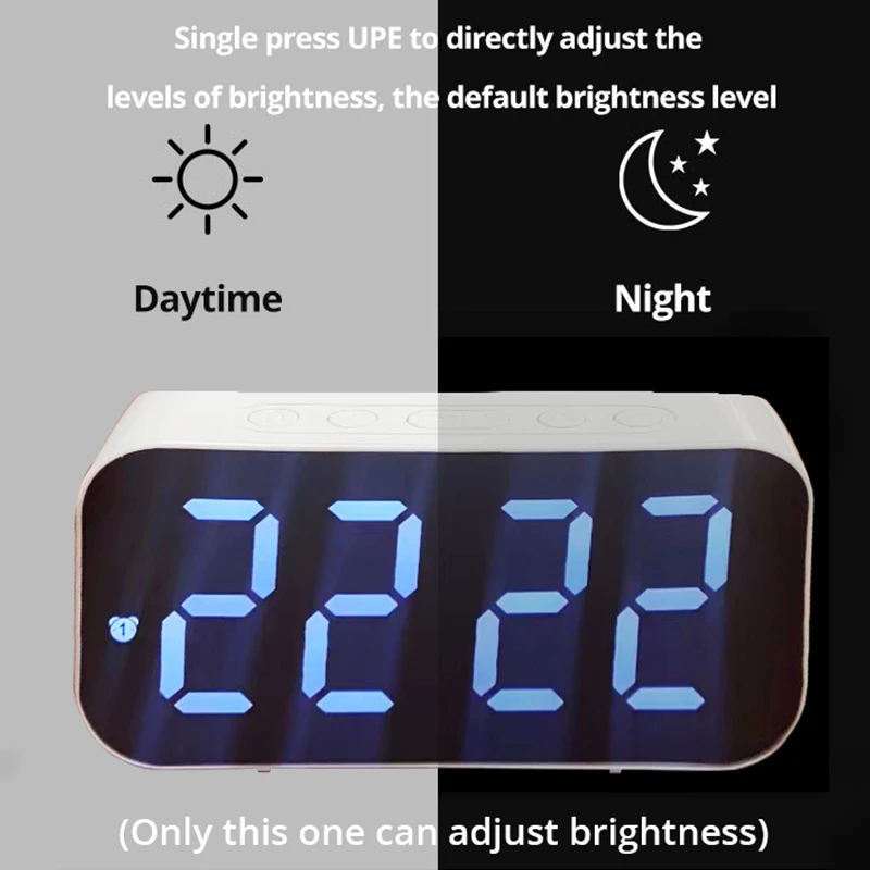 Sleek LED Mirror Digital Alarm Clock with Snooze Function