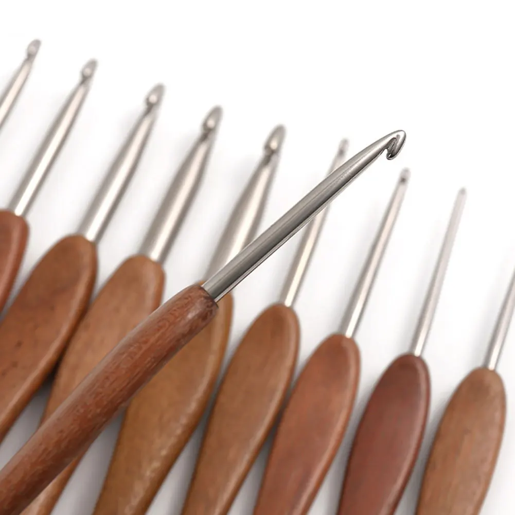 스테인리스 스틸 코바늘, 백단목 손잡이, 가는 바늘머리, DIY 뜨개질 바늘, 실 인형 스웨터 코바늘, 수제 도구