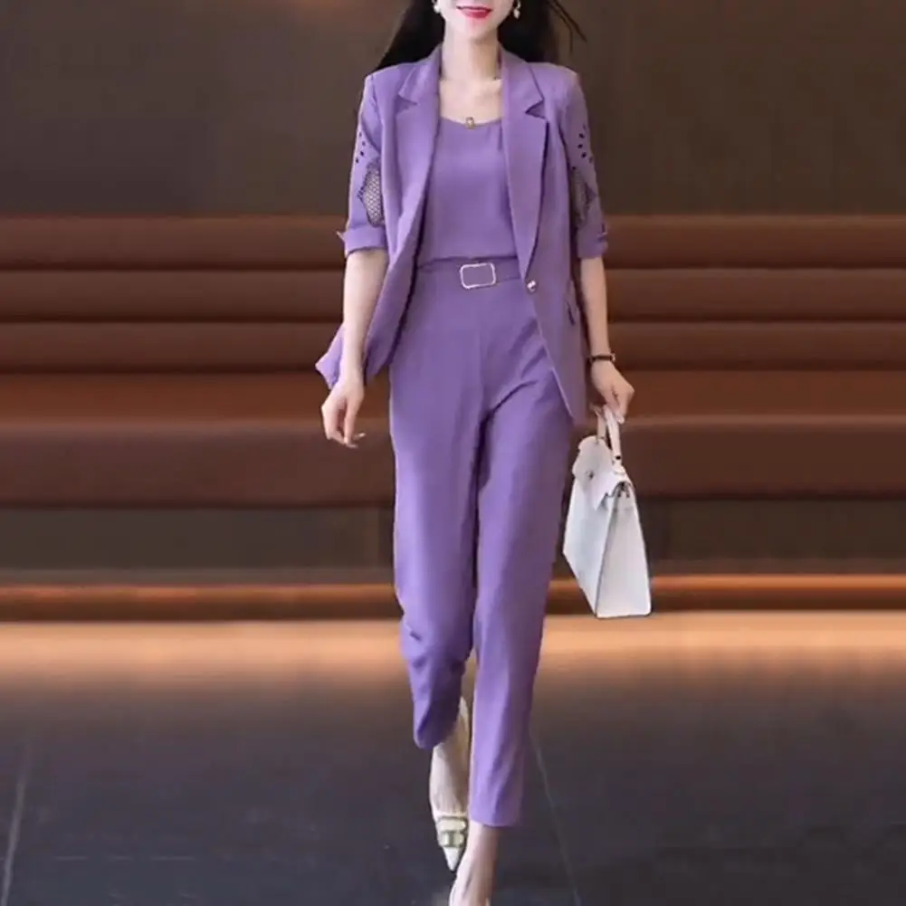 

3 Piece Women's Business Suit V-neck Sleeveless Vest Coat High Waist Harem Pants Formal Wear Women's Jacket Top Pants Suit