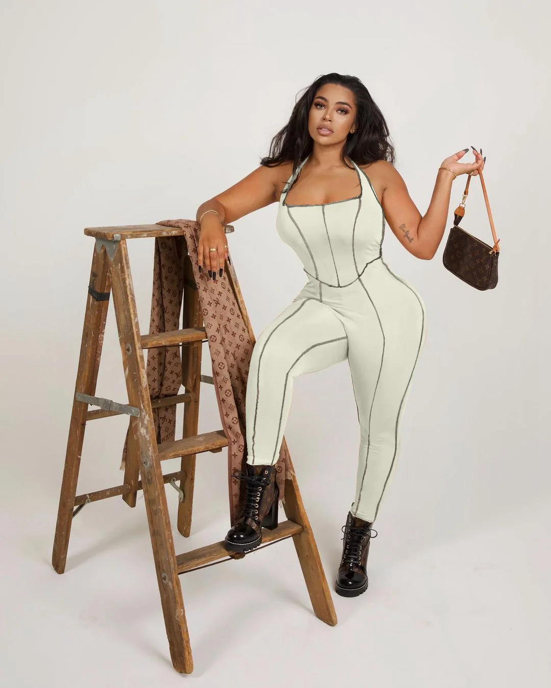 

Patchwork Solid Jumpsuit Women Summer 2022 Sexy Halter Lace Up Leggings Skinny Club Party Romper One Piece Outfits Casual