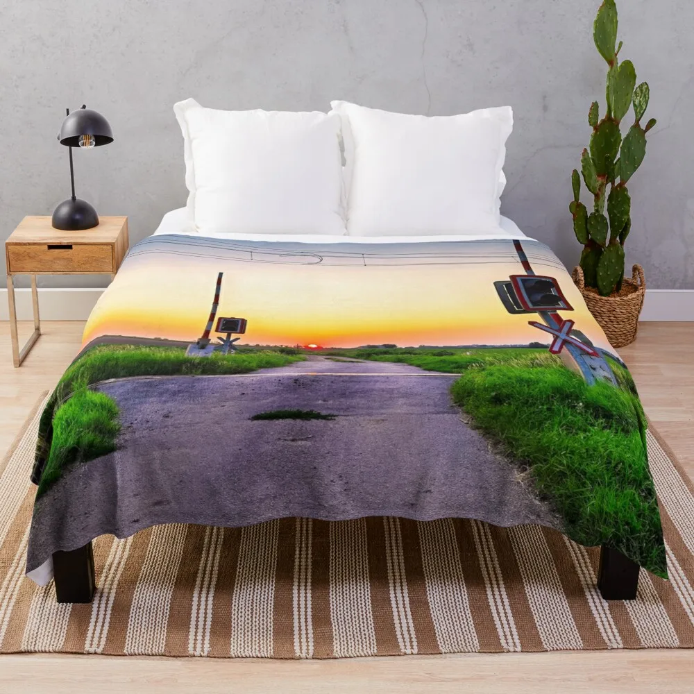 

Railroad crossing - with sunset behind Throw Blanket Thin Blanket Blanket For Baby Luxury St Blanket