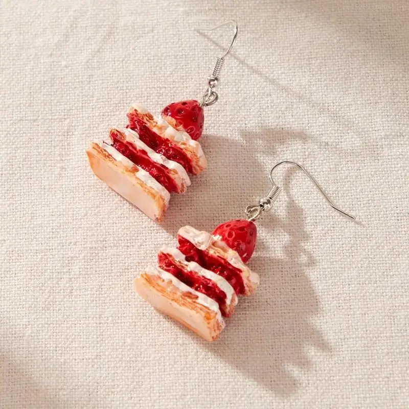 Unique Strawberry Cake Earrings Shaped Ear Rings Eardrops Ear Pendants Stylish Accessories for Girls F0S4 3