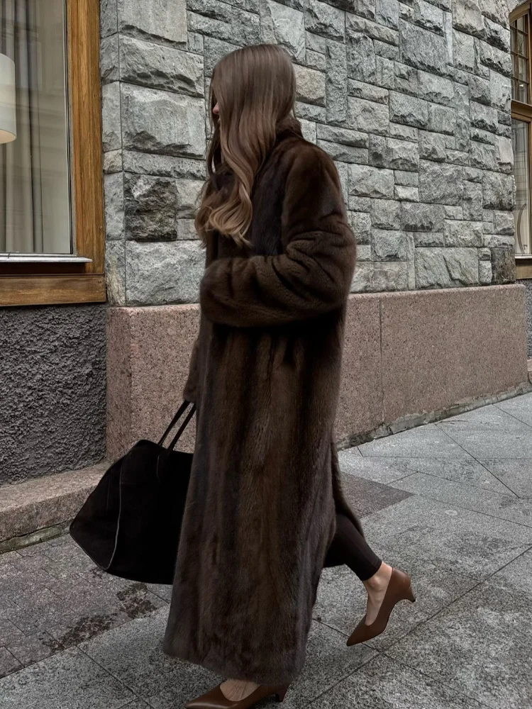 Women's Luxury Soft Thicken Warm Hairy Faux Fox Fur Coat Fashion Oversized Brown Long Sleeve Fluffy Jacket 2024 Lady Streetwear 5