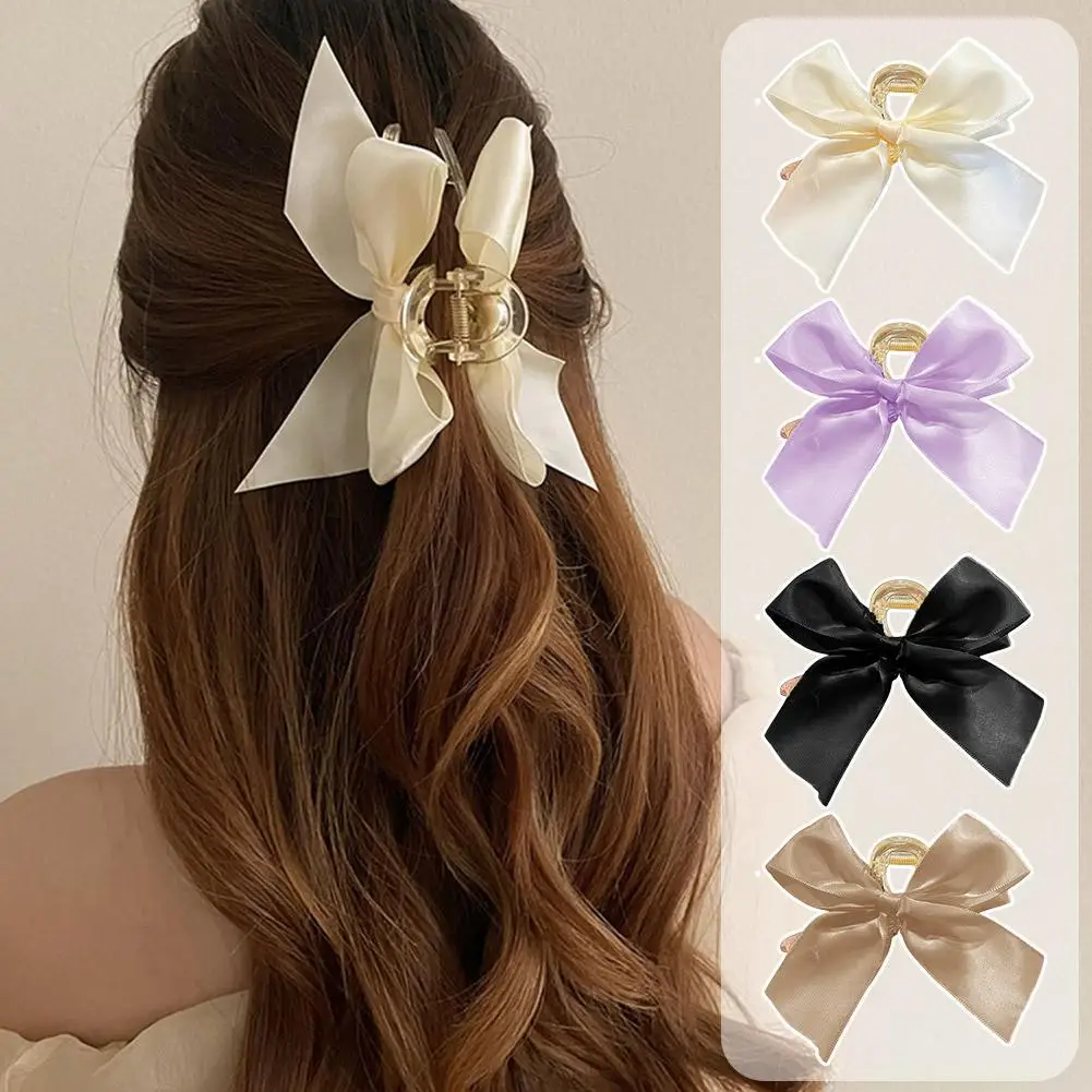 Fashion Korean New Big Bow Hair Claws Double Sided Bow-Knot Elegant Sweet White Satin Hair Clip Women Headwear Hair Accessories