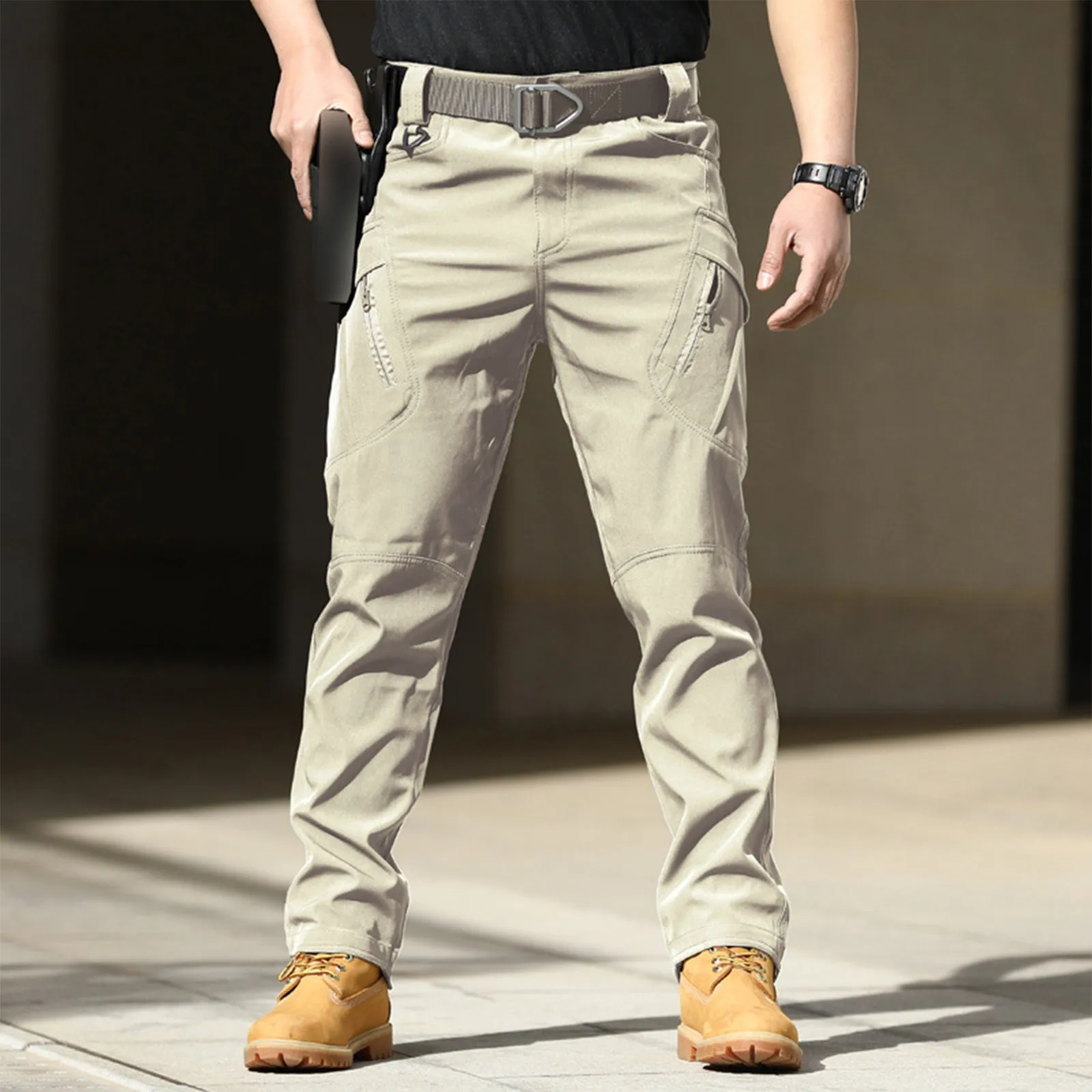 

Тренировочные брюки для мужчин, трендовые камуфляжные однотонные брюки-карго, модные повседневные уличные износостойкие брюки на весну и осень